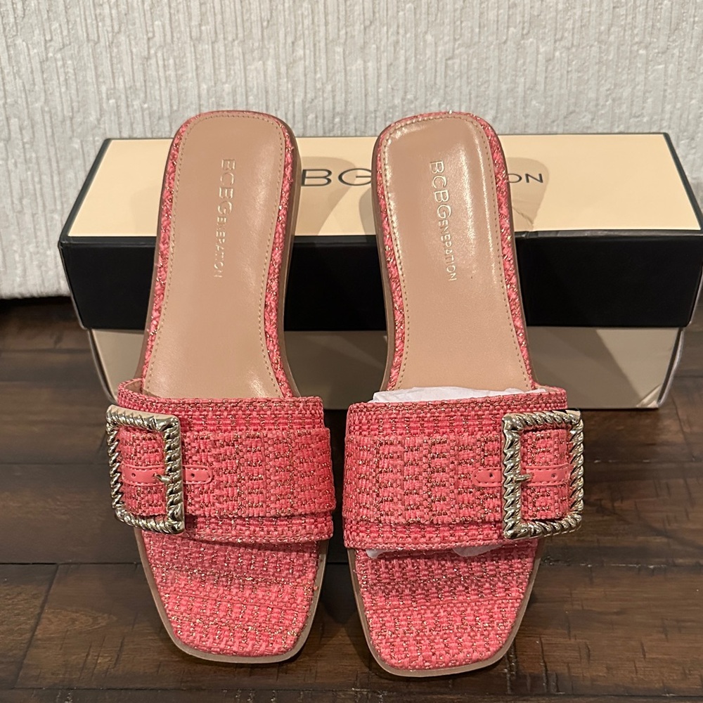 BCB Generation Fuschia Mules with Gold Buckle NIB
